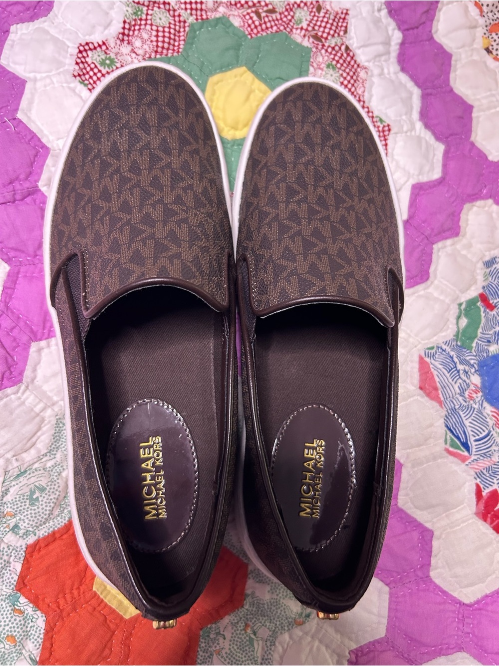 Michael Kors Brown Monogram Slip-On Sneakers